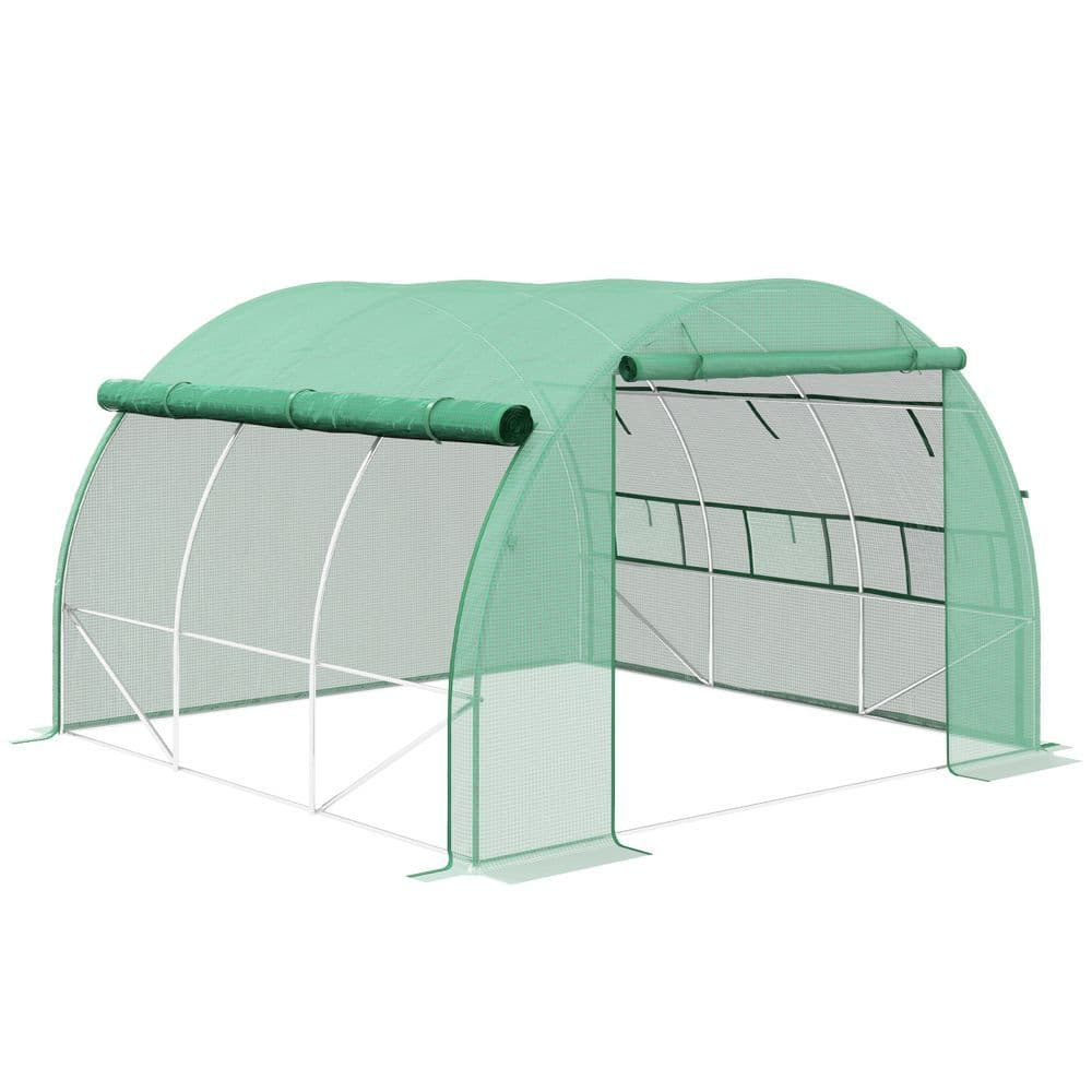 image-3 x 3 x 2 m Polytunnel Greenhouse Pollytunnel Tent w/ Steel Frame Green