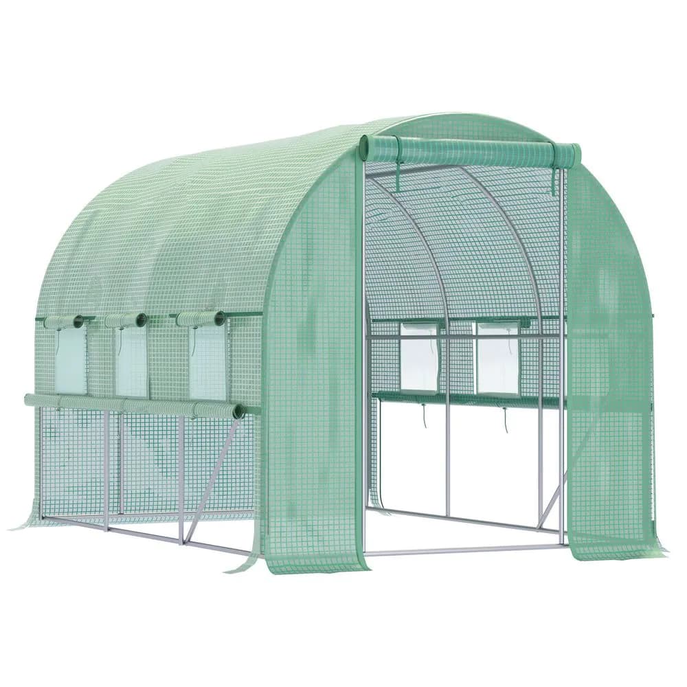 image-Large Outside Garden Plant Greenhouse Hot House w/ Zipped Doors Green