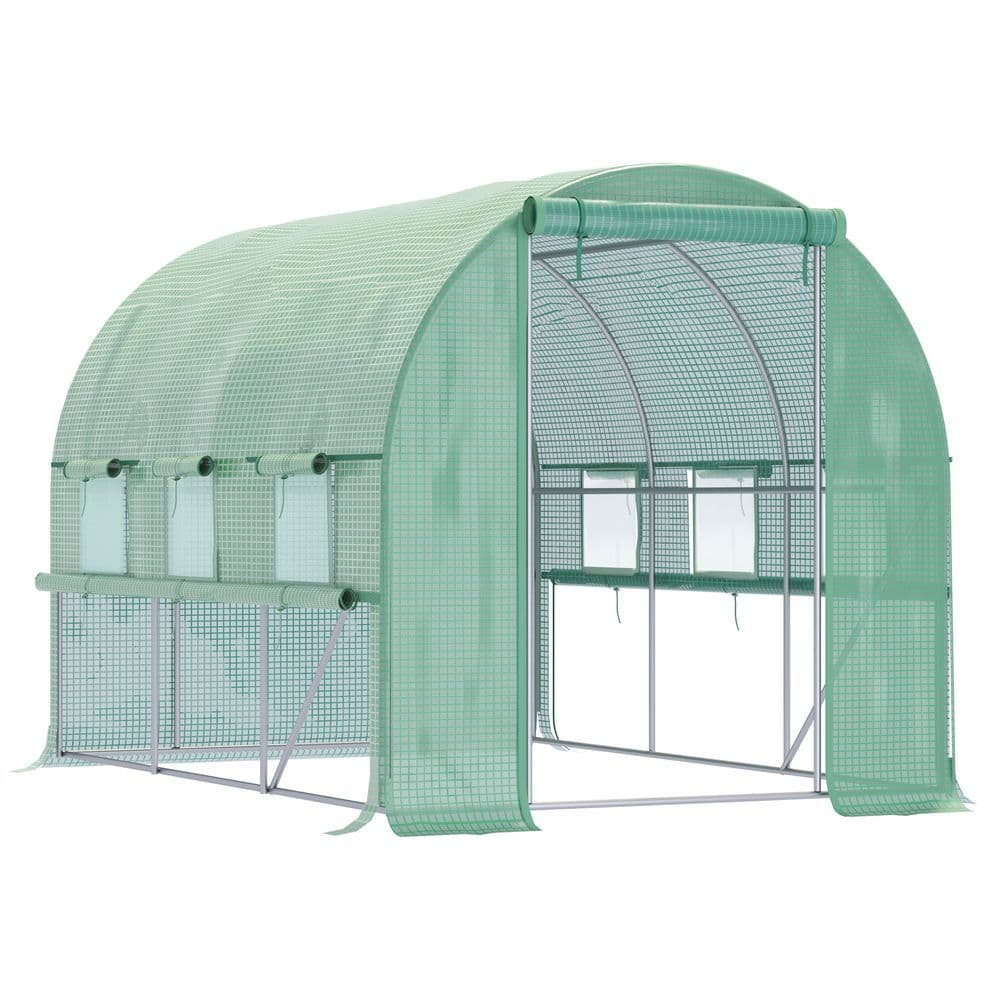 image-Large Outside Garden Plant Greenhouse Hot House w/ Zipped Doors Green