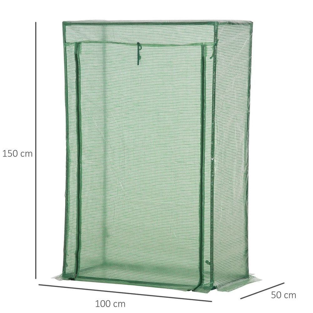 image-100x50x150cm Greenhouse PE Cover w/ Zipper Roll-up Door Outdoor, Green