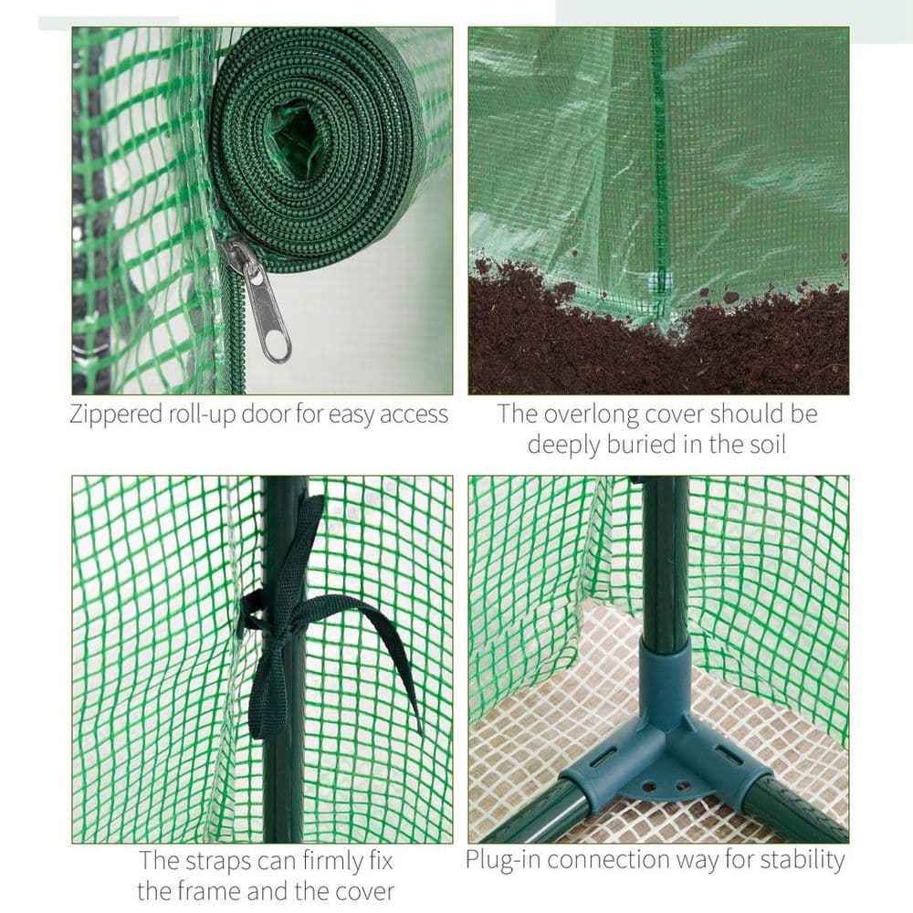 image-100x50x150cm Greenhouse PE Cover w/ Zipper Roll-up Door Outdoor, Green