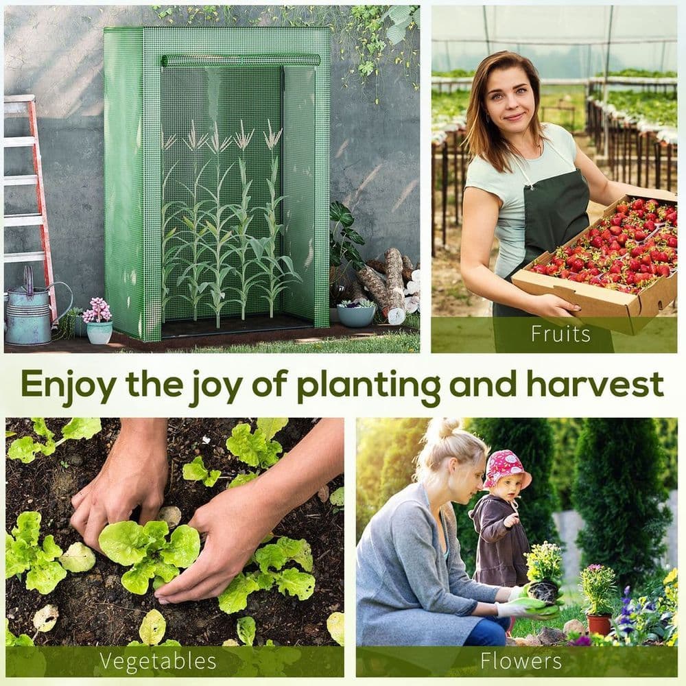 image-100x50x150cm Greenhouse PE Cover w/ Zipper Roll-up Door Outdoor, Green