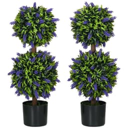 image-HOMCOM Set of 2 Potted Artificial Plants Ball Tree with Lavender Flowers, 70cm