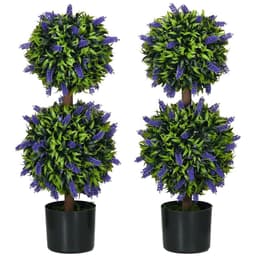 image-HOMCOM Set of 2 Potted Artificial Plants Ball Tree with Lavender Flowers, 70cm