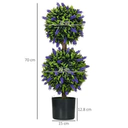 image-HOMCOM Set of 2 Potted Artificial Plants Ball Tree with Lavender Flowers, 70cm