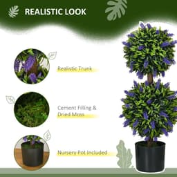 image-HOMCOM Set of 2 Potted Artificial Plants Ball Tree with Lavender Flowers, 70cm