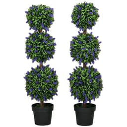 image-HOMCOM Set of 2 Potted Artificial Plants Ball Tree with Lavender Flowers, 110cm