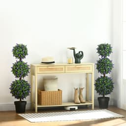 image-HOMCOM Set of 2 Potted Artificial Plants Ball Tree with Lavender Flowers, 110cm