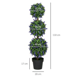 image-HOMCOM Set of 2 Potted Artificial Plants Ball Tree with Lavender Flowers, 110cm