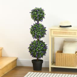 image-HOMCOM Set of 2 Potted Artificial Plants Ball Tree with Lavender Flowers, 110cm
