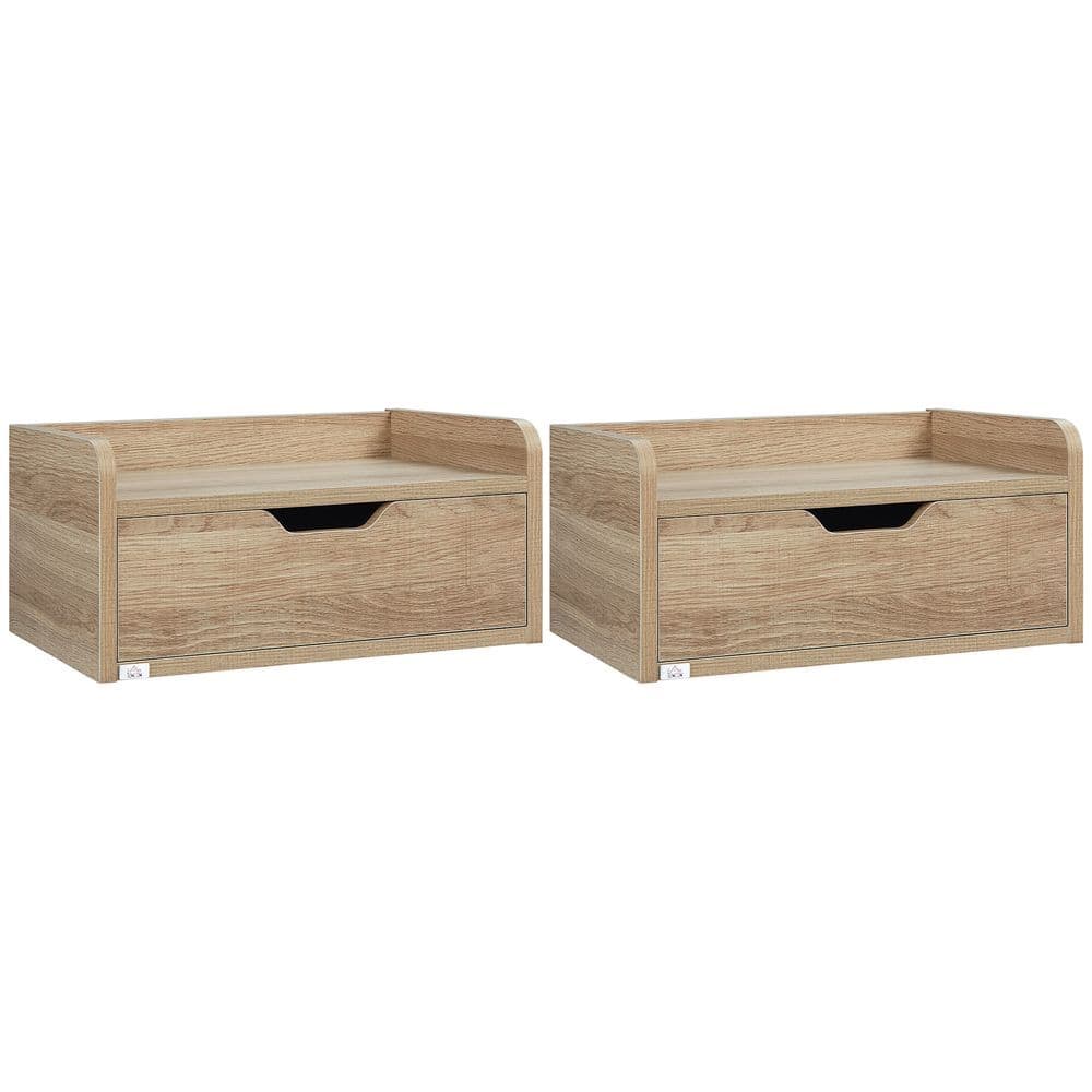 image-HOMCOM Floating Nightstand Set of 2, Wall Mounted Bedside Table with Drawer