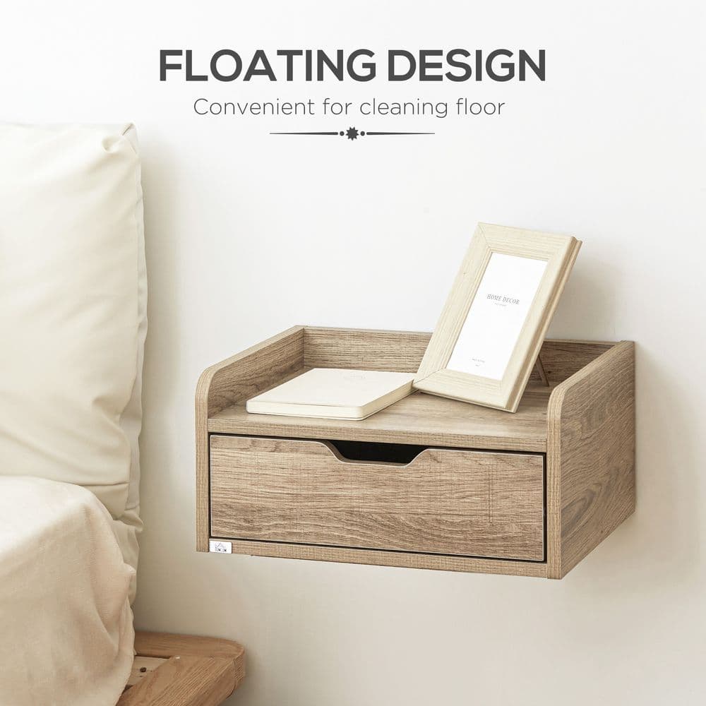 image-HOMCOM Floating Nightstand Set of 2, Wall Mounted Bedside Table with Drawer