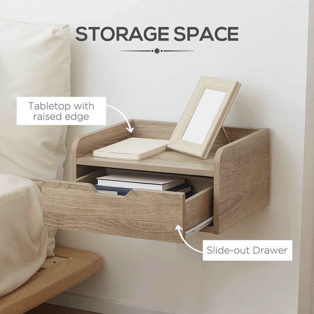image-HOMCOM Floating Nightstand Set of 2, Wall Mounted Bedside Table with Drawer