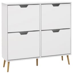 image-HOMCOM Shoe Storage Cabinet with 4 Flip Drawers for 16 Pairs of Shoes, White