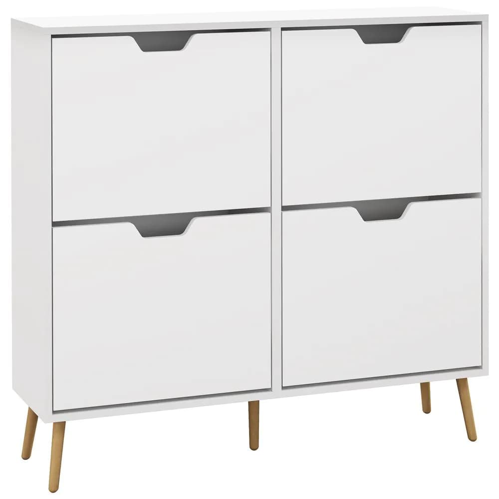 image-HOMCOM Shoe Storage Cabinet with 4 Flip Drawers for 16 Pairs of Shoes, White