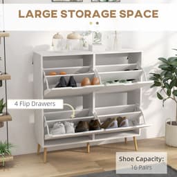 image-HOMCOM Shoe Storage Cabinet with 4 Flip Drawers for 16 Pairs of Shoes, White