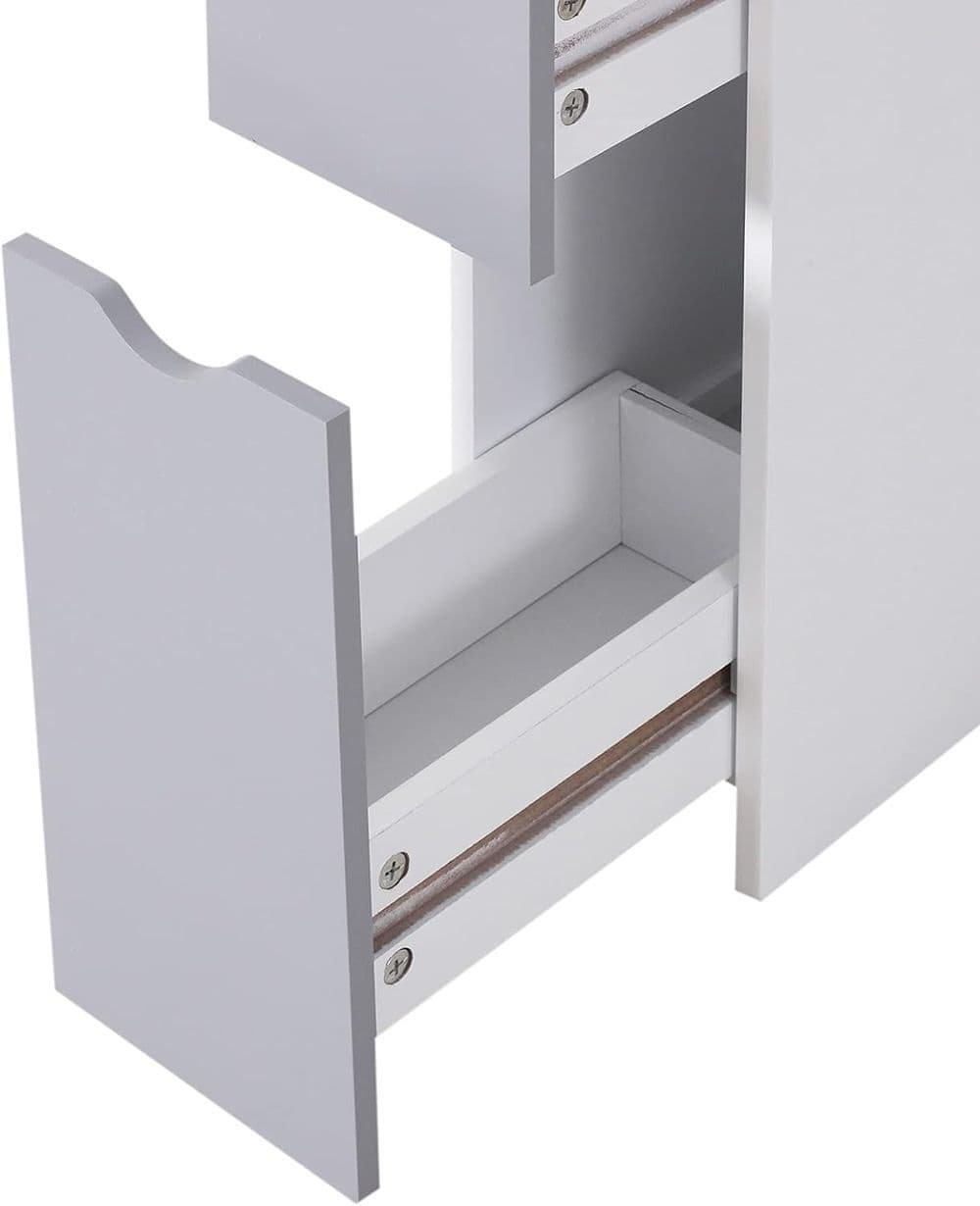 image-HOMCOM Tall Bathroom Cabinet, Bathroom Storage Cabinet W/ Shelf, Drawers White