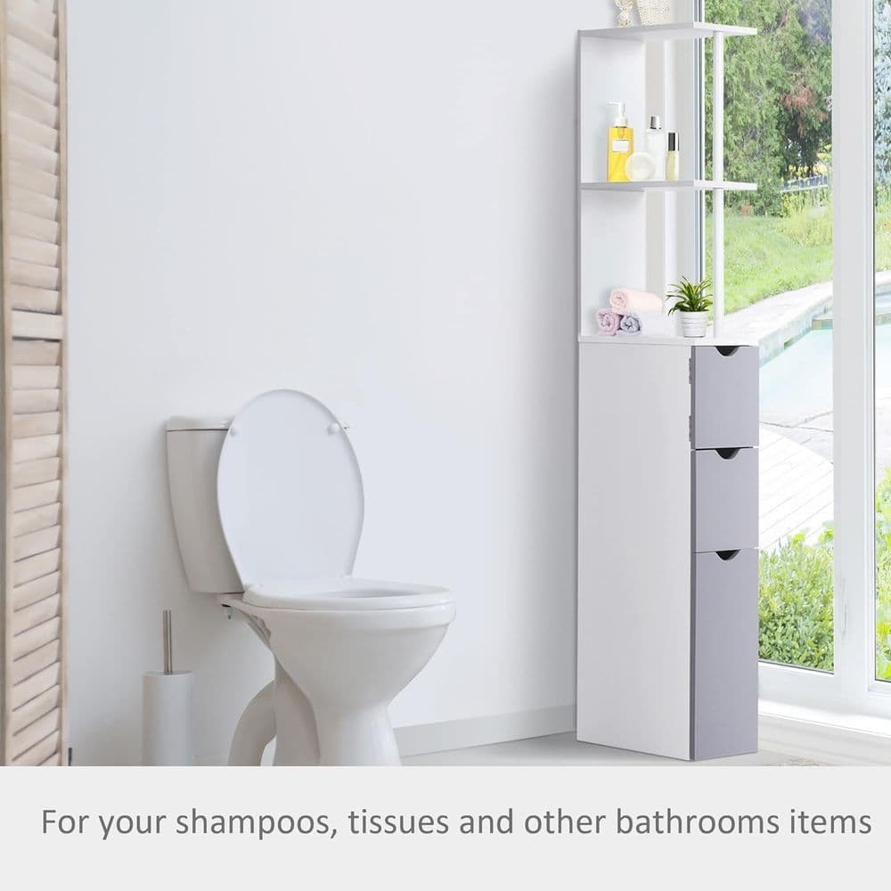 image-HOMCOM Tall Bathroom Cabinet, Bathroom Storage Cabinet W/ Shelf, Drawers White