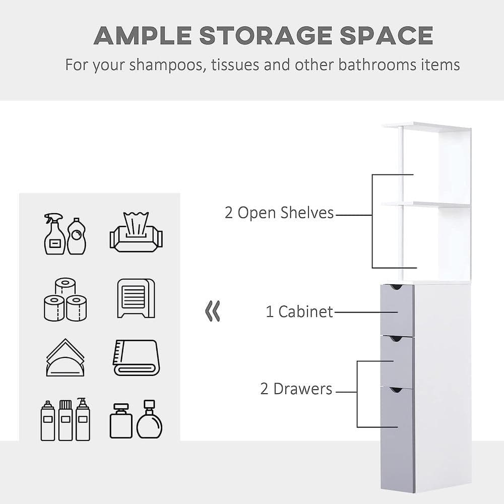 image-HOMCOM Tall Bathroom Cabinet, Bathroom Storage Cabinet W/ Shelf, Drawers White