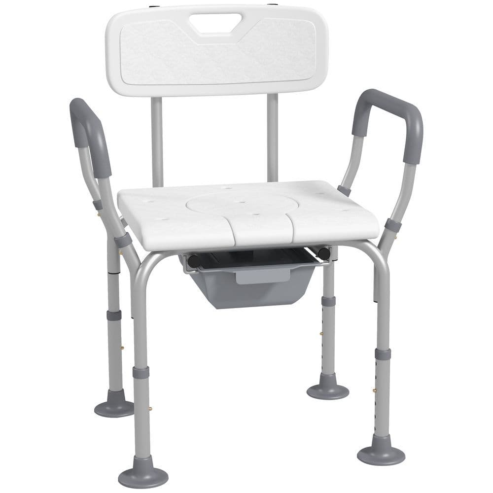 image-HOMCOM 3-in-1 Shower Chair Adjustable Bedside Commode Raised Toilet Seat White