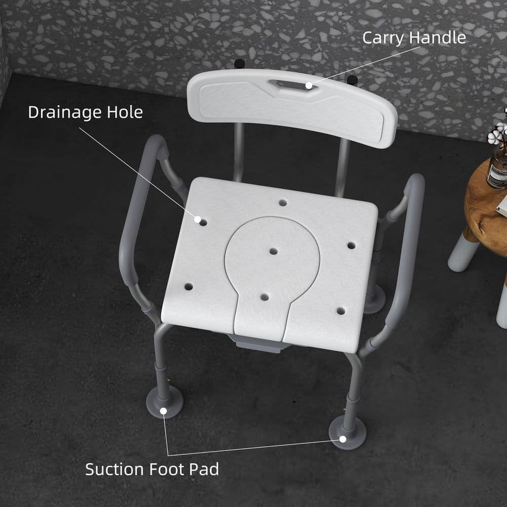 image-HOMCOM 3-in-1 Shower Chair Adjustable Bedside Commode Raised Toilet Seat White