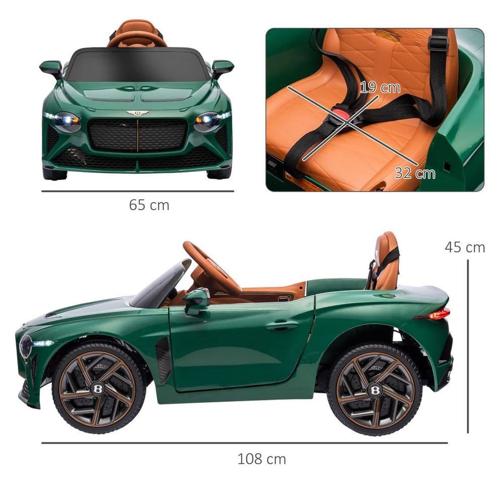 image-HOMCOM Bentley Bacalar Licensed 12V Kids Electric Ride-On with Remote - Green