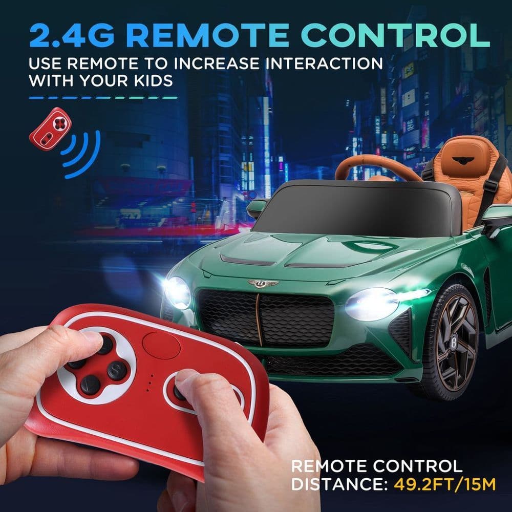 image-HOMCOM Bentley Bacalar Licensed 12V Kids Electric Ride-On with Remote - Green