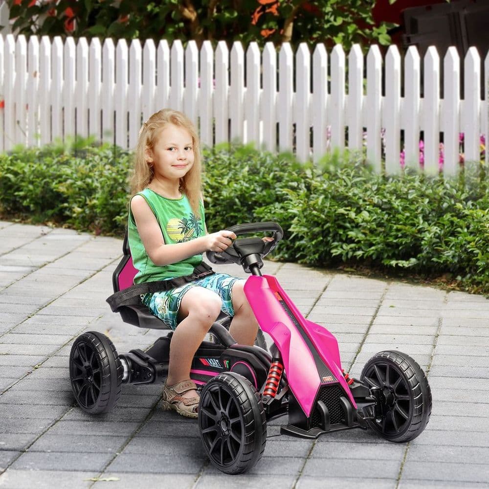image-HOMCOM 12V Electric Go Kart with Forward Reversing 2 Speeds for 3-8 Yrs - Pink