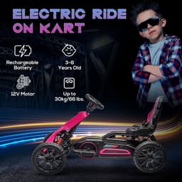 image-HOMCOM 12V Electric Go Kart with Forward Reversing 2 Speeds for 3-8 Yrs - Pink
