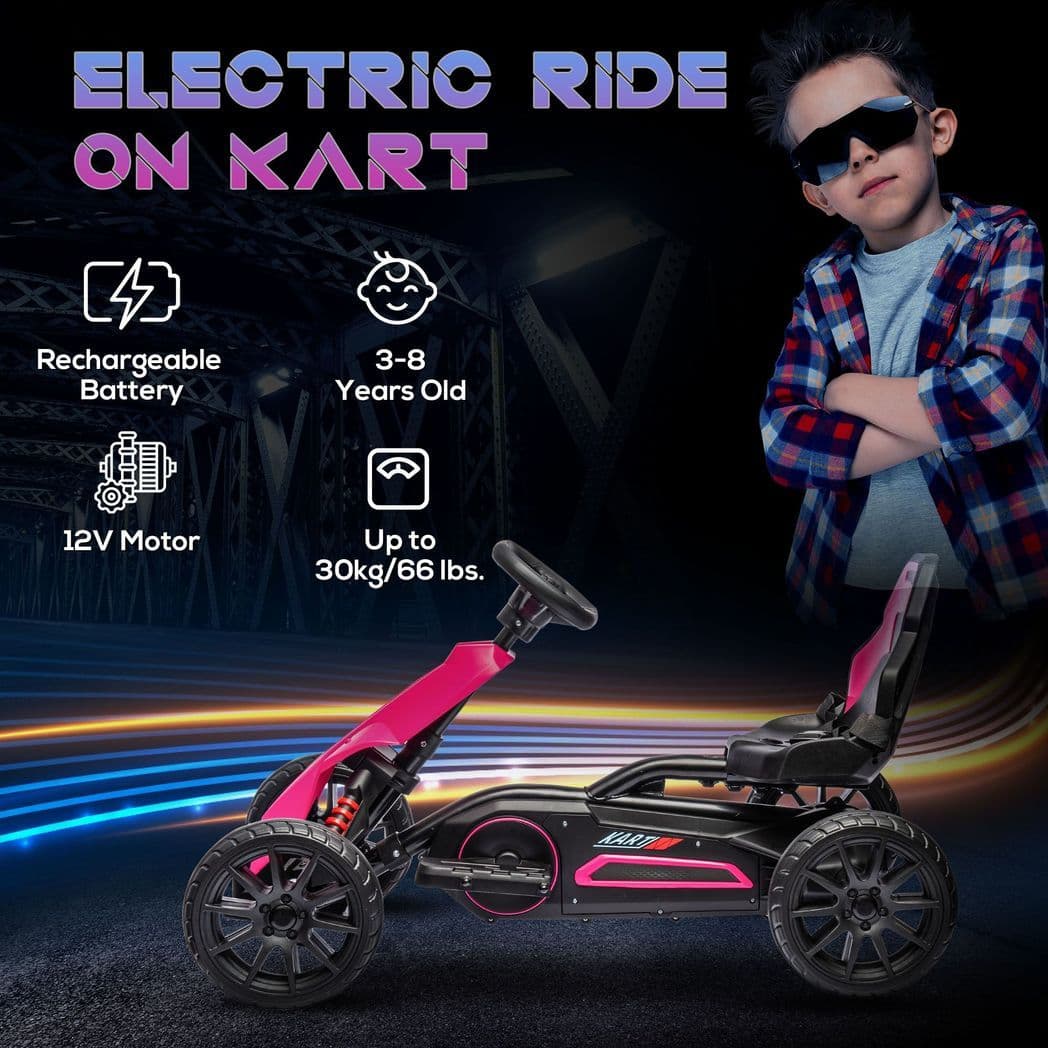 image-HOMCOM 12V Electric Go Kart with Forward Reversing 2 Speeds for 3-8 Yrs - Pink