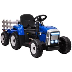 image-HOMCOM Ride on Tractor with Detachable Trailer, Remote Control, Music - Blue