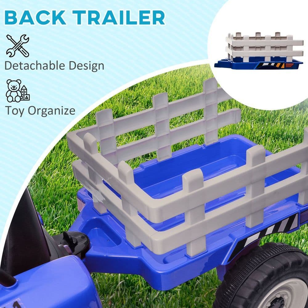 image-HOMCOM Ride on Tractor with Detachable Trailer, Remote Control, Music - Blue
