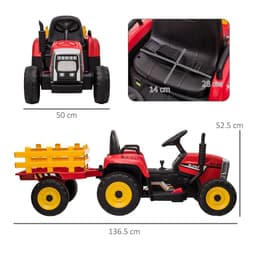 image-HOMCOM Ride on Tractor with Detachable Trailer, Remote Control, Music - Red