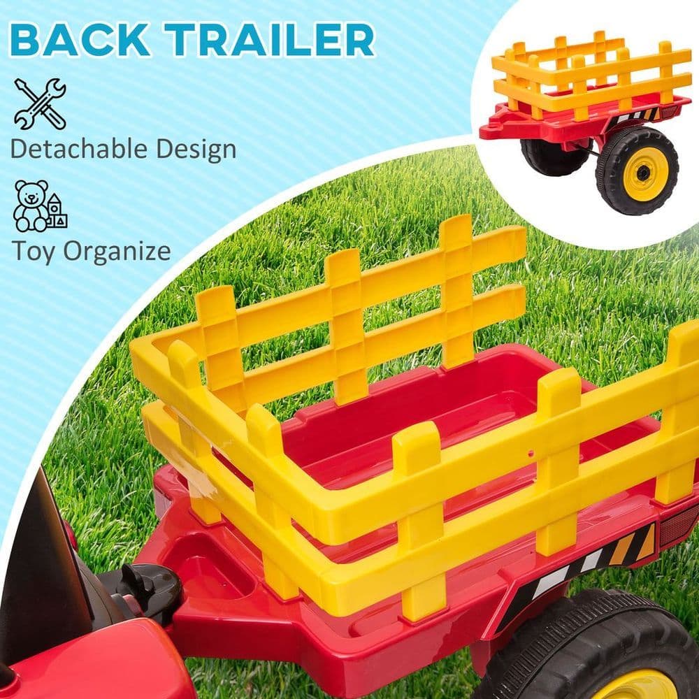image-HOMCOM Ride on Tractor with Detachable Trailer, Remote Control, Music - Red