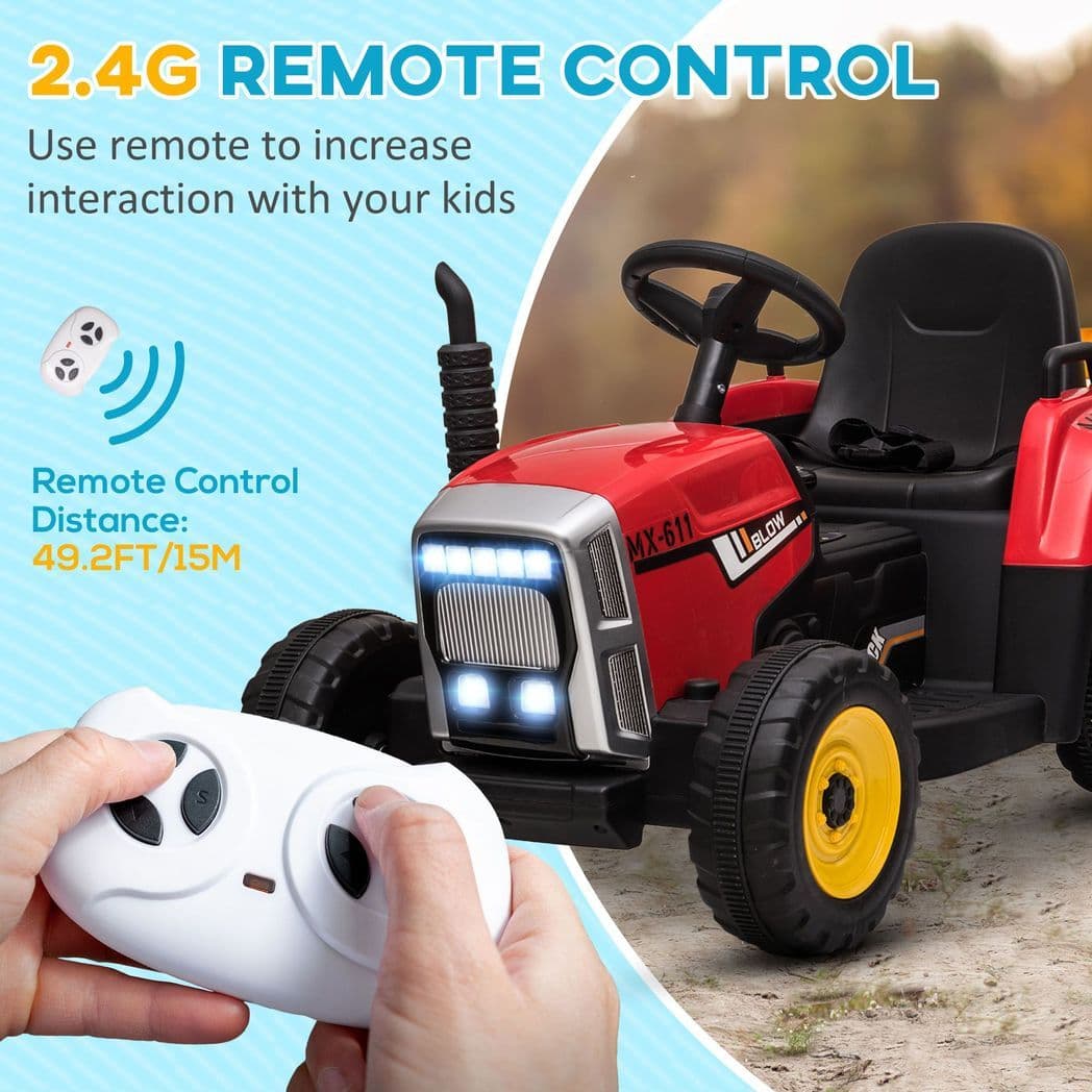 image-HOMCOM Ride on Tractor with Detachable Trailer, Remote Control, Music - Red
