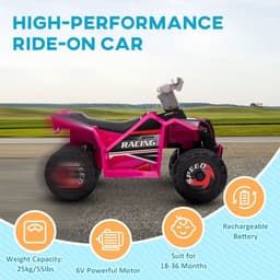 image-HOMCOM Electric Quad Bike, 6V Kids Ride-On ATV, for Ages 18-36 Months - Pink