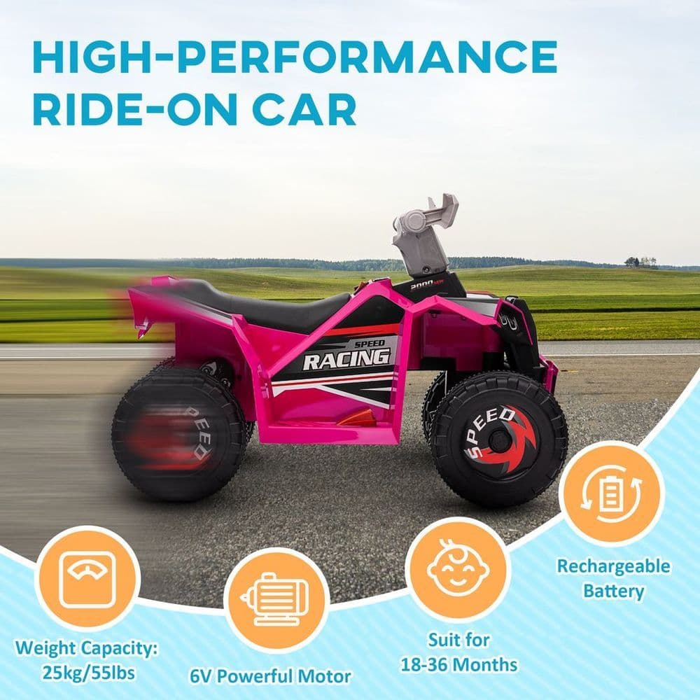 image-HOMCOM Electric Quad Bike, 6V Kids Ride-On ATV, for Ages 18-36 Months - Pink