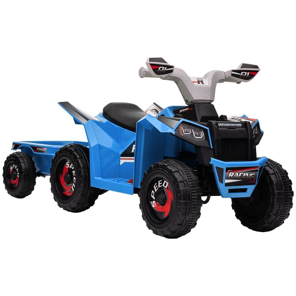 image-HOMCOM Electric Quad Bike, 6V Kids Ride-On ATV with Back Trailer - Blue