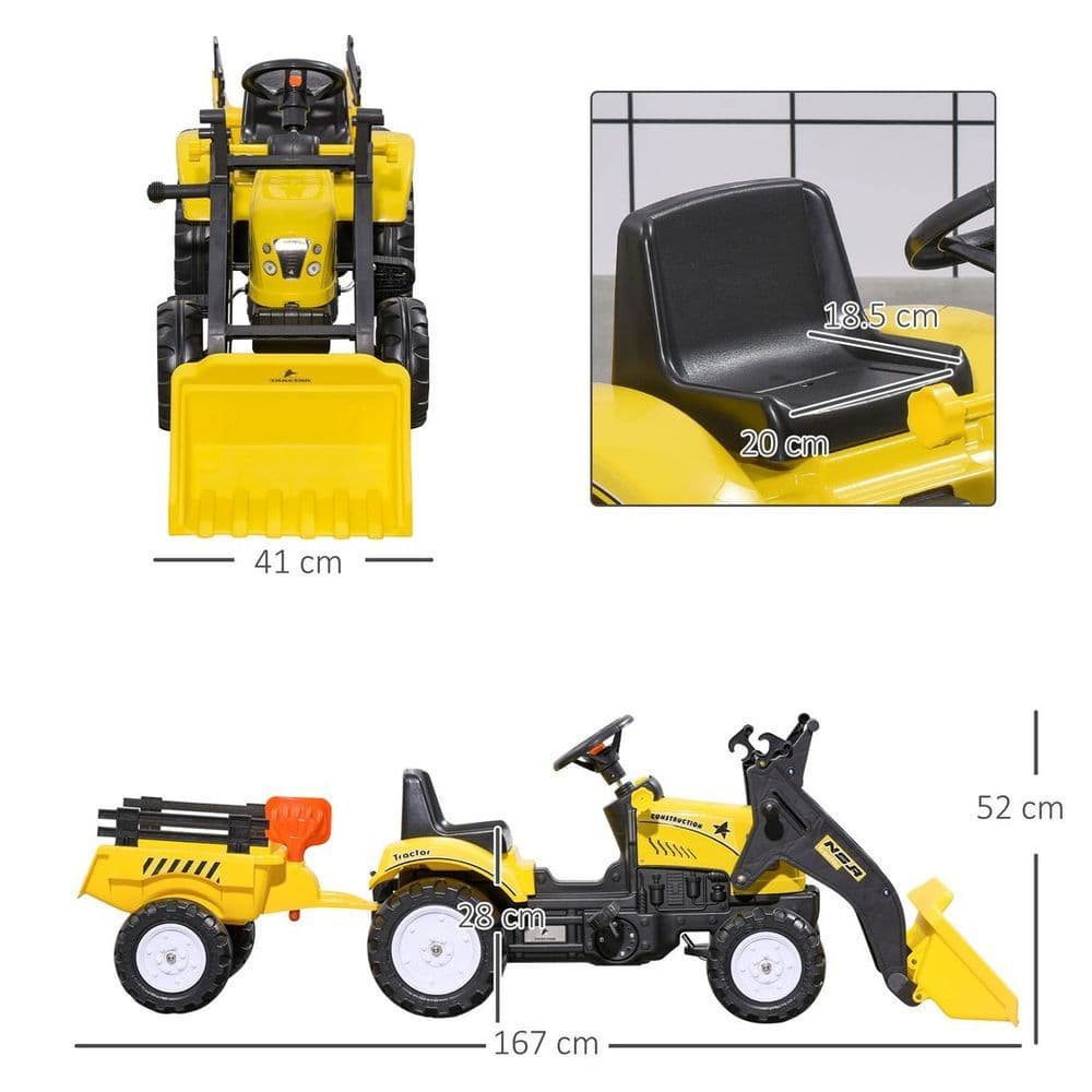 image-HOMCOM Pedal Go Kart Ride on Excavator Wheels Tyres Kids Children -Yellow