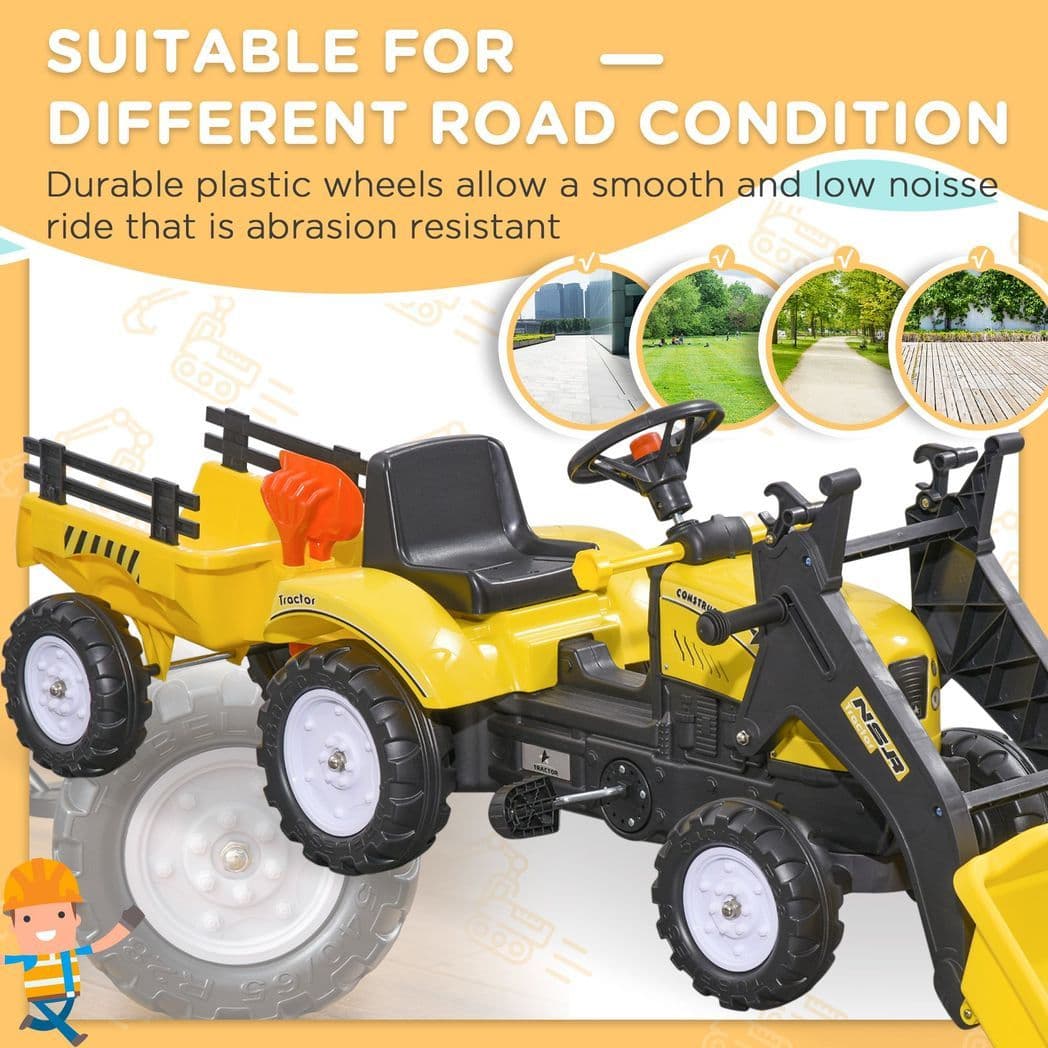 image-HOMCOM Pedal Go Kart Ride on Excavator Wheels Tyres Kids Children -Yellow