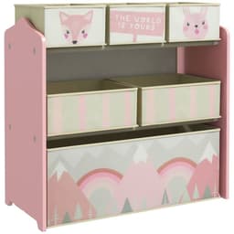 image-ZONEKIZ Kids Storage Units with 6 Boxes, Childrens Toy Storage Organiser, Pink