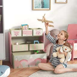 image-ZONEKIZ Kids Storage Units with 6 Boxes, Childrens Toy Storage Organiser, Pink