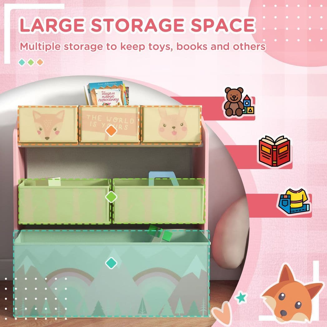image-ZONEKIZ Kids Storage Units with 6 Boxes, Childrens Toy Storage Organiser, Pink