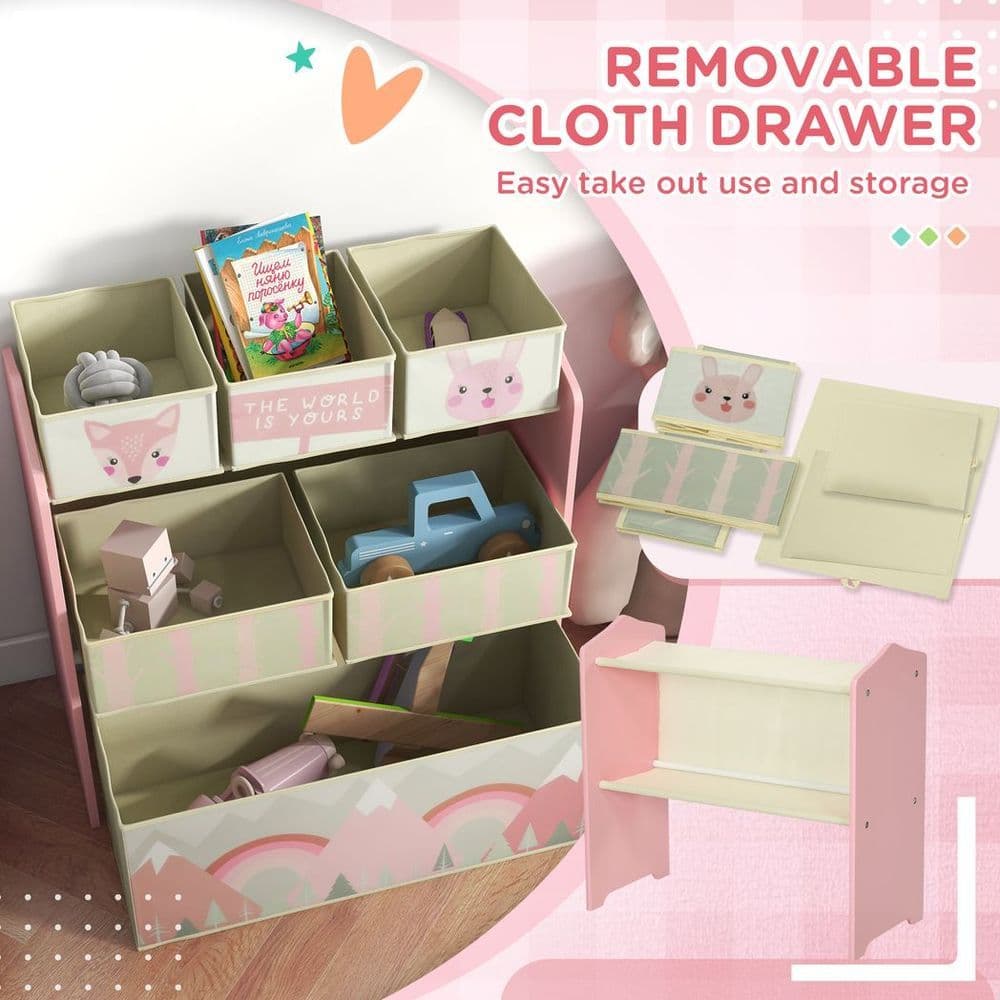 image-ZONEKIZ Kids Storage Units with 6 Boxes, Childrens Toy Storage Organiser, Pink