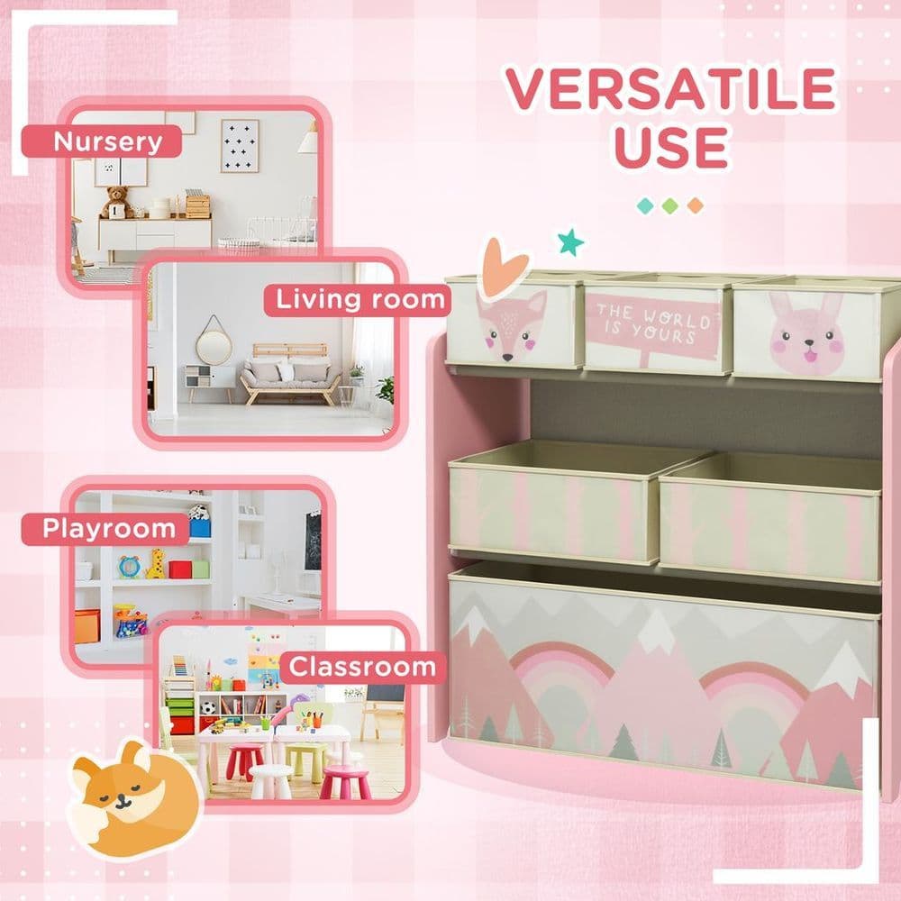 image-ZONEKIZ Kids Storage Units with 6 Boxes, Childrens Toy Storage Organiser, Pink