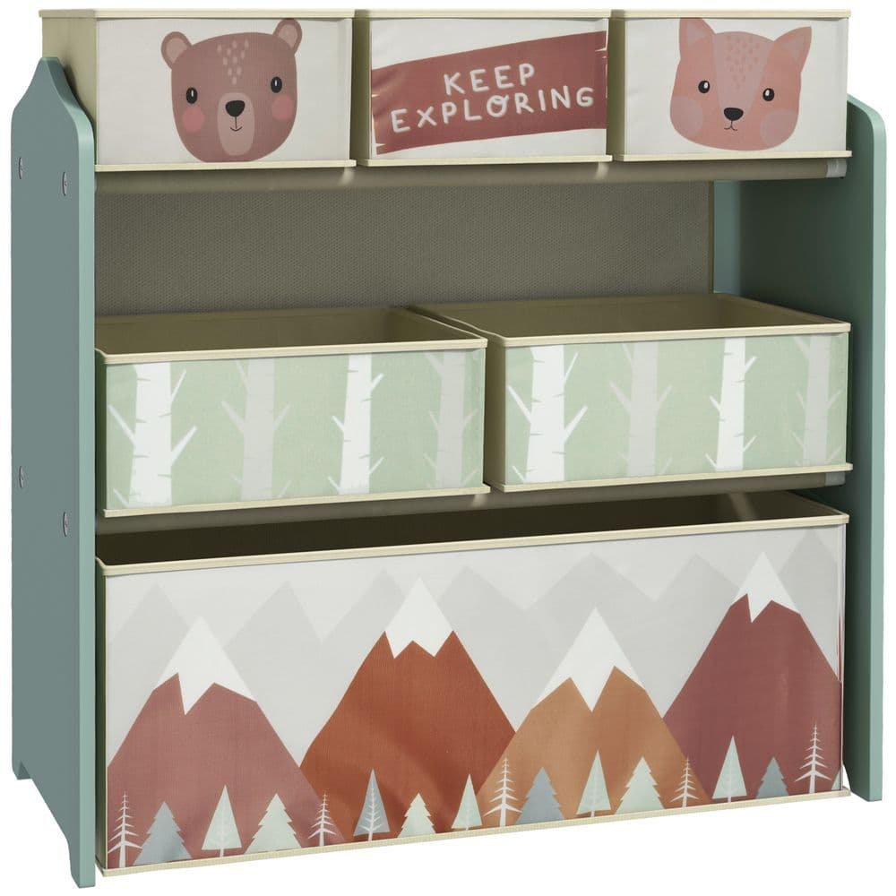 image-ZONEKIZ Kids Storage Units with 6 Boxes, Childrens Toy Storage Organiser, Green