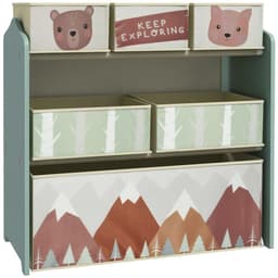 image-ZONEKIZ Kids Storage Units with 6 Boxes, Childrens Toy Storage Organiser, Green