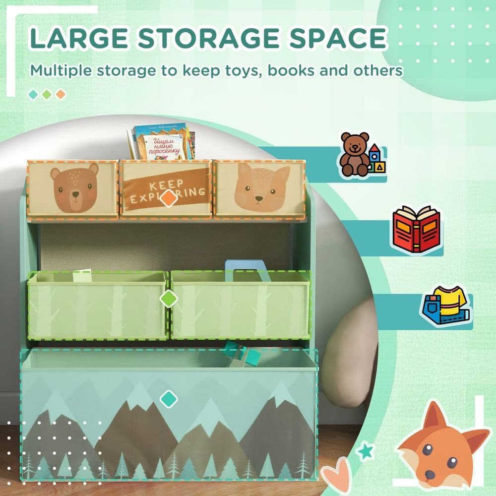 image-ZONEKIZ Kids Storage Units with 6 Boxes, Childrens Toy Storage Organiser, Green