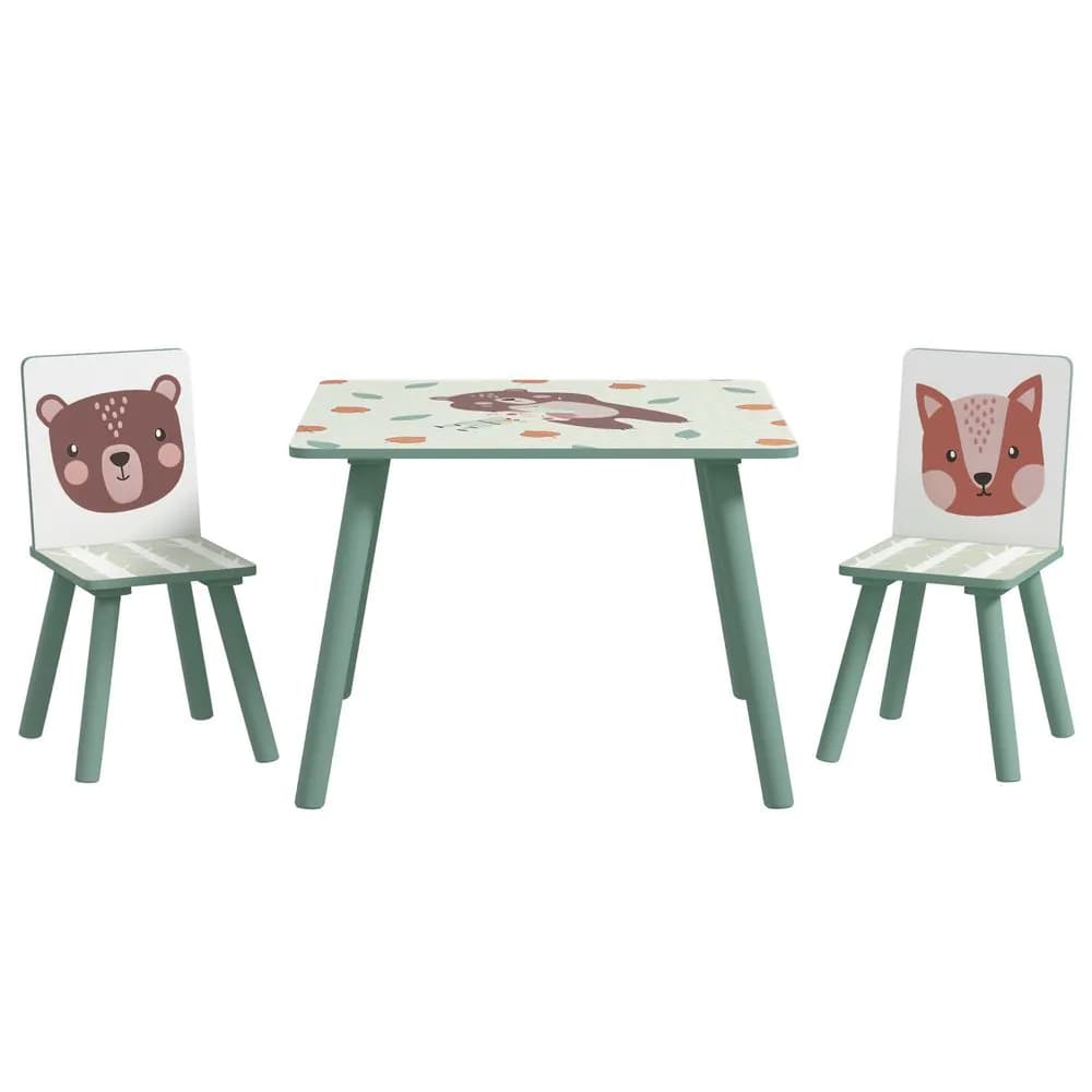 image-ZONEKIZ Kids Table and Chairs, Children Desk with 2 Chairs, Green