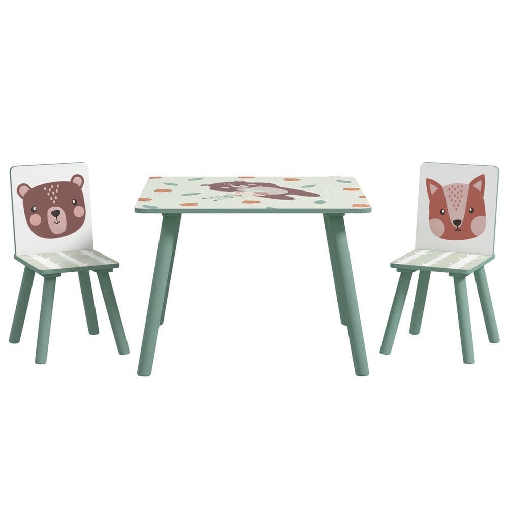 image-ZONEKIZ Kids Table and Chairs, Children Desk with 2 Chairs, Green